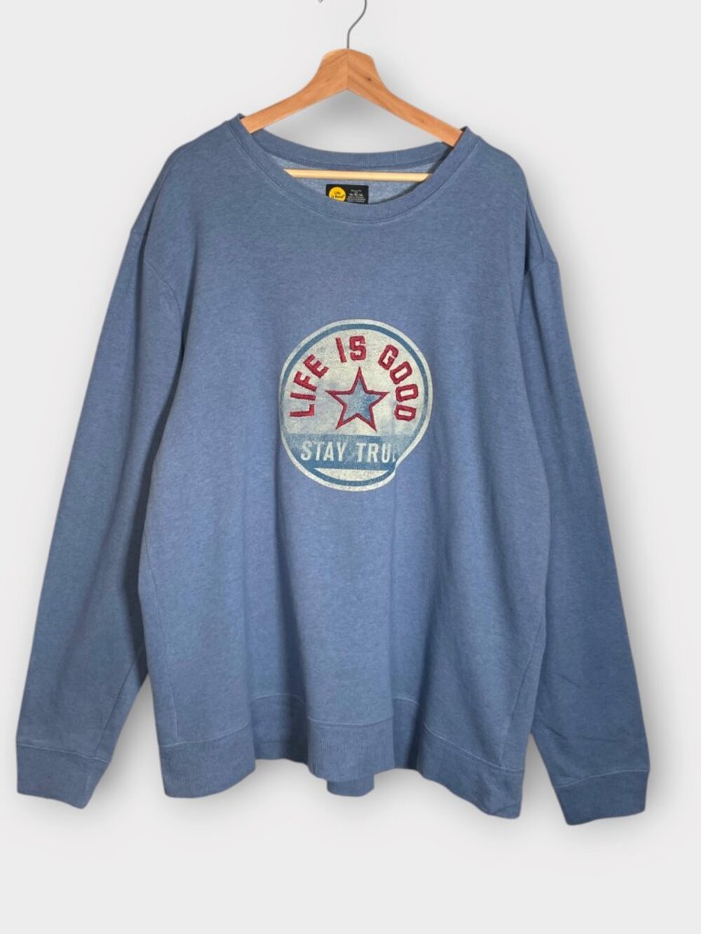 Life is Good Classic Fit Crewneck Sweatshirt Mens XL Blue Stay True Star Logo